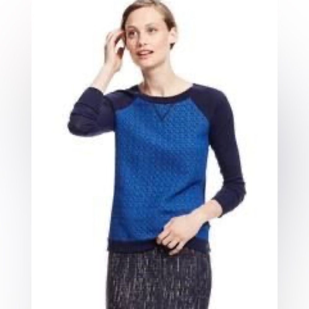 Boden 100% Wool Blue Crewneck Pullover Sweater in Blue‎ w/ Metallic accents Sz 2